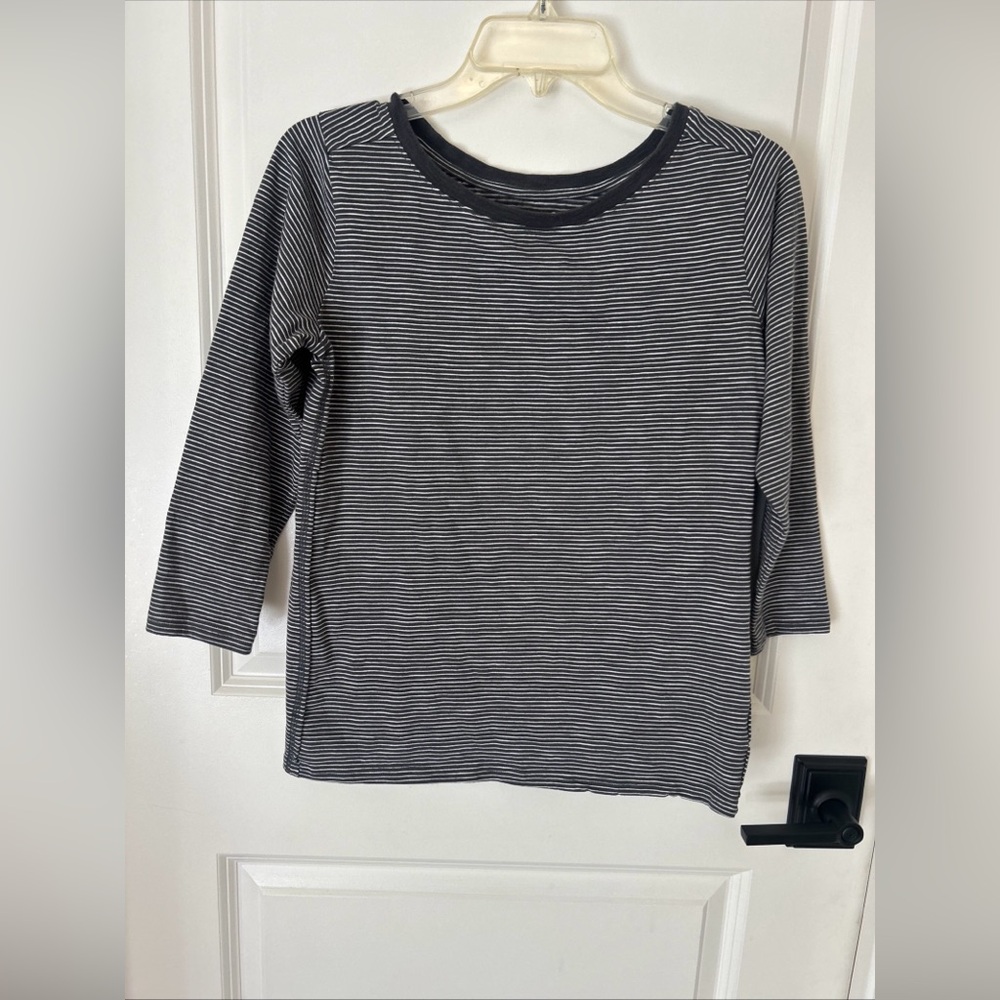 Pact Organic Cotton Charcoal Gray Striped 3/4 Sleeve Boatneck Top Shirt Size XS